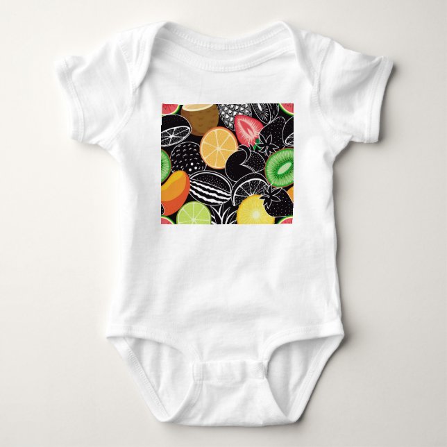 Färga tropiska frukter, svart bakgrund. t shirt (Framsida)