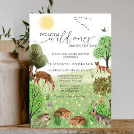 Färga Twillingar Träland Cute Animals Baby Shower Inbjudningar