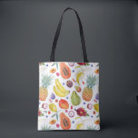 Färga vattenfärgsfrukt Mönster Monogram Tygkasse<br><div class="desc">Roligt och färglös väska med vattenfärgad frukt mönster av papayafrukter,  citroner,  ananas,  drakfrukter,  mango,  fikon,  bananer,  päron,  bär,  persikor och så mycket mer. Anpassa genom att lägga till ditt eget monogram.</div>