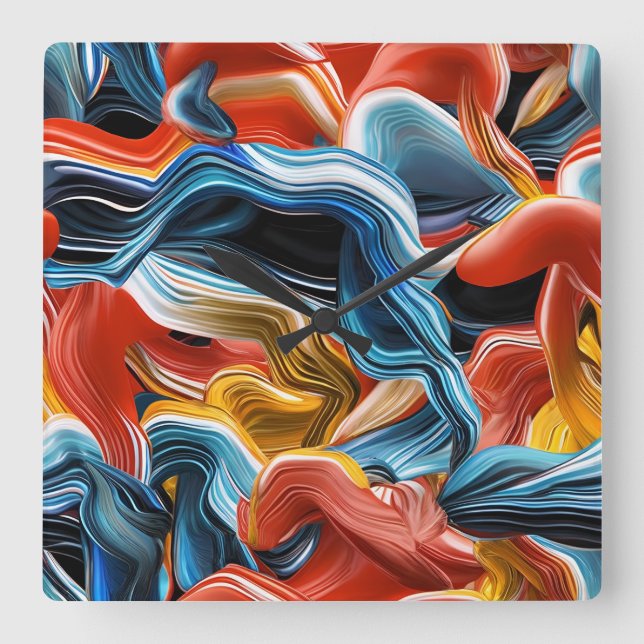 Färga Vinkara strömmar blåvita Guld Vita väggkloss Fyrkantig Klocka (Framsida)