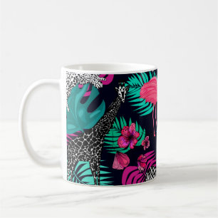 färgad afrikansk bakgrund, giraffe, leopard, tige kaffemugg