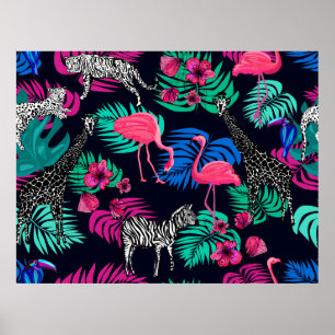 färgad afrikansk bakgrund, giraffe, leopard, tige poster