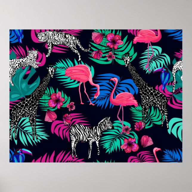 färgad afrikansk bakgrund, giraffe, leopard, tige poster (Framsidan)