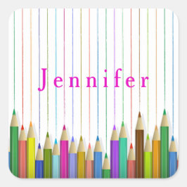 Färgad Art Pencil Anpassningsbar Sticker Back to s Fyrkantigt Klistermärke