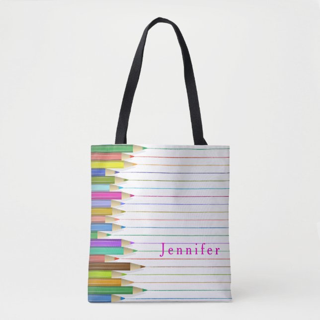 Färgad Art Pencil Design Back to school Anpassning Tygkasse (Framsida)