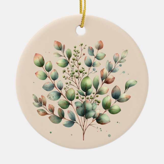 Färgad av botaniska vattenkräm i eukalyptus julgransprydnad keramik (Framsidan)