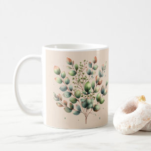 Färgad av botaniska vattenkräm i eukalyptus kaffemugg