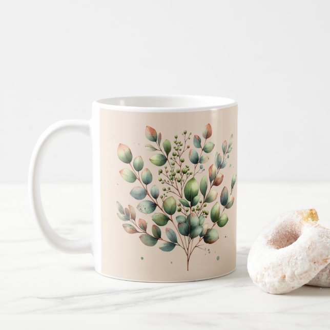 Färgad av botaniska vattenkräm i eukalyptus kaffemugg (Med munk)