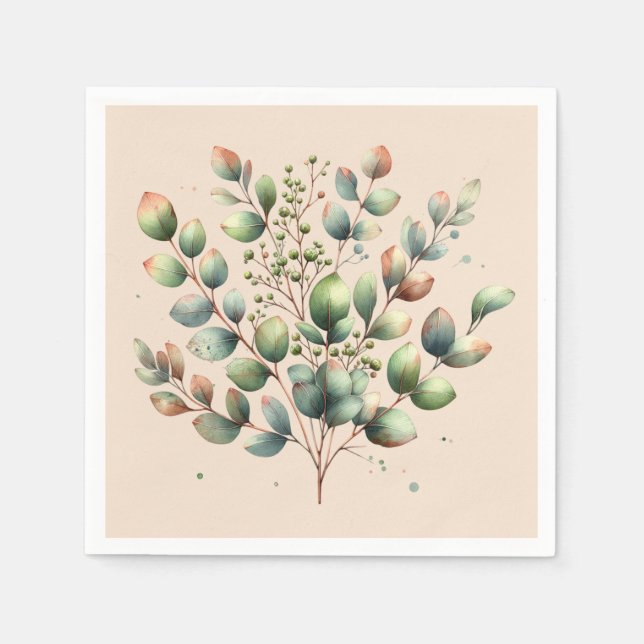 Färgad av botaniska vattenkräm i eukalyptus pappersservett (Framsidan)