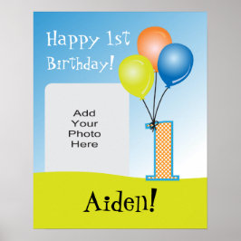 Färgad Balloons Child's 1st Birthday Photo Poster