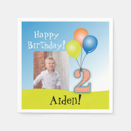 Färgad Balloons Child's 2nd Birthday Photo Pappersservett