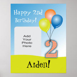 Färgad Balloons Child's 2nd Birthday Photo Poster