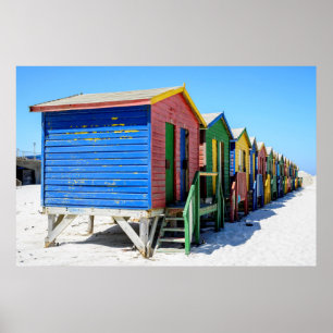 Färgad Beach Huts Poster