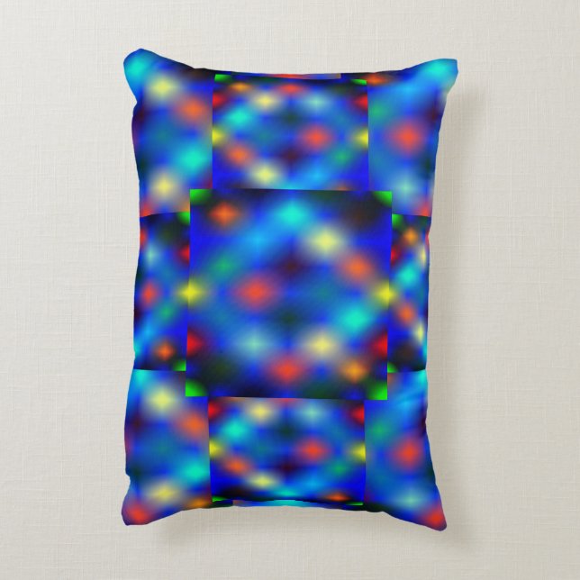 Färgad, bild simulerar flap-flotation, över blått prydnadskudde (Baksidan(Vertikal))