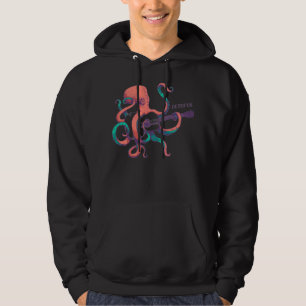 Färgad bläckfisk som spelar gitarr hoodie