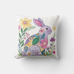 Färgad Blommigt Bunny Kudde
