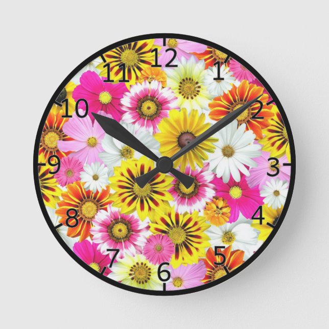 Färgad blommor Art Rund Klocka (Framsida)