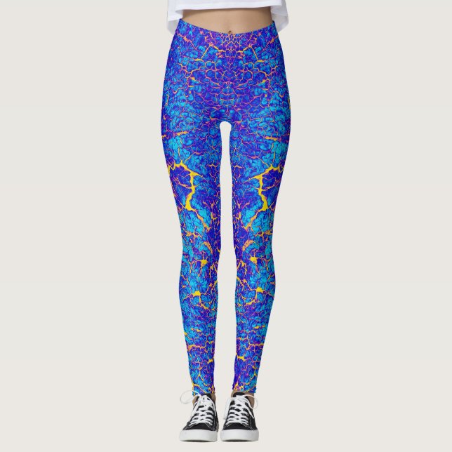 Färgad Blue och Gult Abstrakt Mönster Leggings (Framsida)