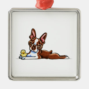 Färgad Boston Terrier Julgransprydnad Metall