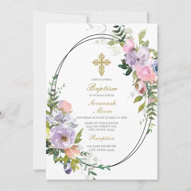 färgad bukett-baptism inbjudningar (Framsida)