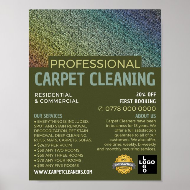 Färgad Carpet, Carpet Cleaner, Städning Service Poster (Framsidan)