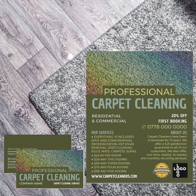 Färgad Carpet, Carpet Cleaner, Städning Service Visitkort (Skapare uppladdad)