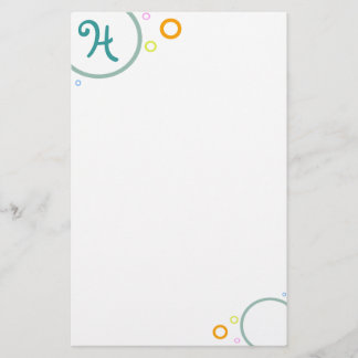 Färgad Circles "Monogram H" Stationery Brevpapper