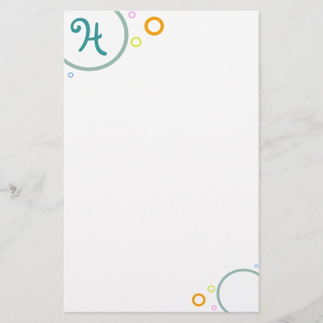 Färgad Circles "Monogram H" Stationery Brevpapper (Framsida)