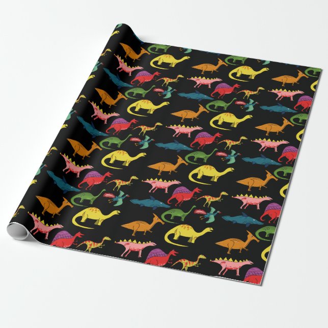 Färgad Dinosaurs Presentpapper (Utrullad)