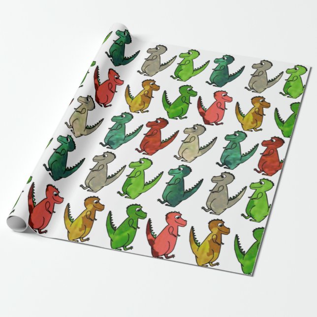 Färgad Dinosaurs Presentpapper (Utrullad)