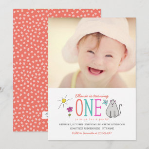 Färgad Doodles 1:a födelsedagen Party Inbjudan   K