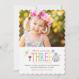 Färgad Doodles 3:e födelsedagen Party Inbjudan | K