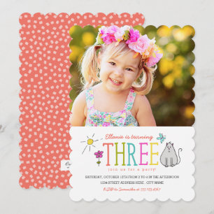 Färgad Doodles 3:e födelsedagen Party Inbjudan  Ka