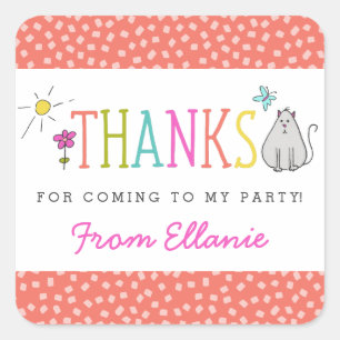 Färgad Doodles Birthday Favor Stickers / Kattunge Fyrkantigt Klistermärke
