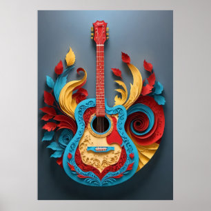 Färgad Fantasy Guitar Poster