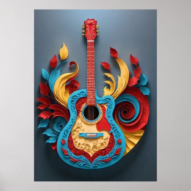 Färgad Fantasy Guitar Poster (Framsidan)