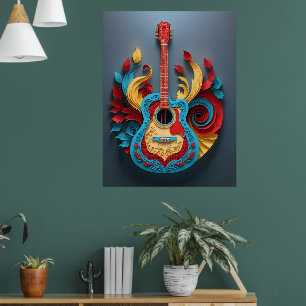 Färgad Fantasy Guitar Poster