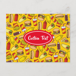 Färgad Fast Food Icons Mönster Vykort