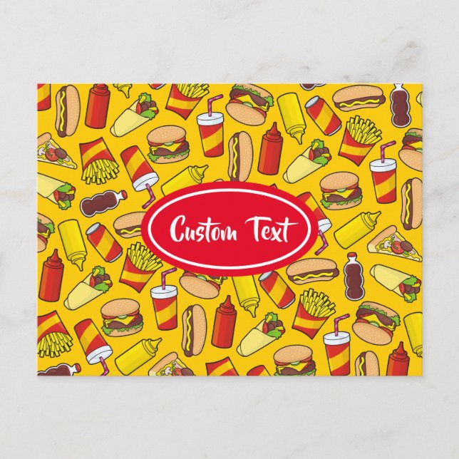 Färgad Fast Food Icons Mönster Vykort (Framsida)