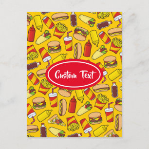Färgad Fast Food Icons Mönster Vykort
