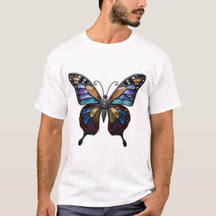 Färgad fjärilsgrafik T-shirt i glasmosaik - Levand