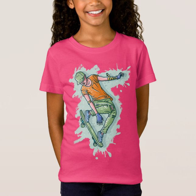 Färgad Flygande Skridskoåkare, Rolig Illustration T Shirt (Framsida)