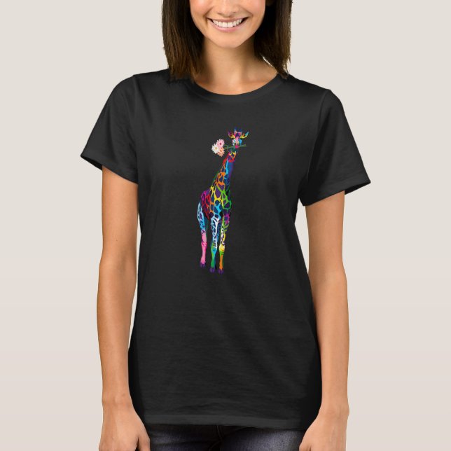Färgad Giraffe Colorful Flower Giraffe T Shirt (Framsida)