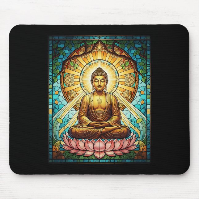 Färgad gl Buddha Zen Buddhism Andlig Meditation Musmatta (Framsidan)