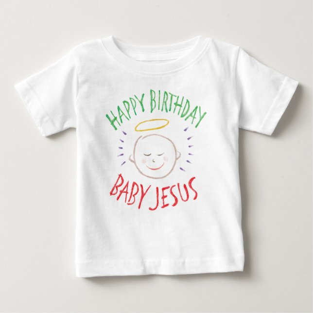 Färgad Grattis på födelsedagen Baby Jesus - jul T-shirt (Framsida)