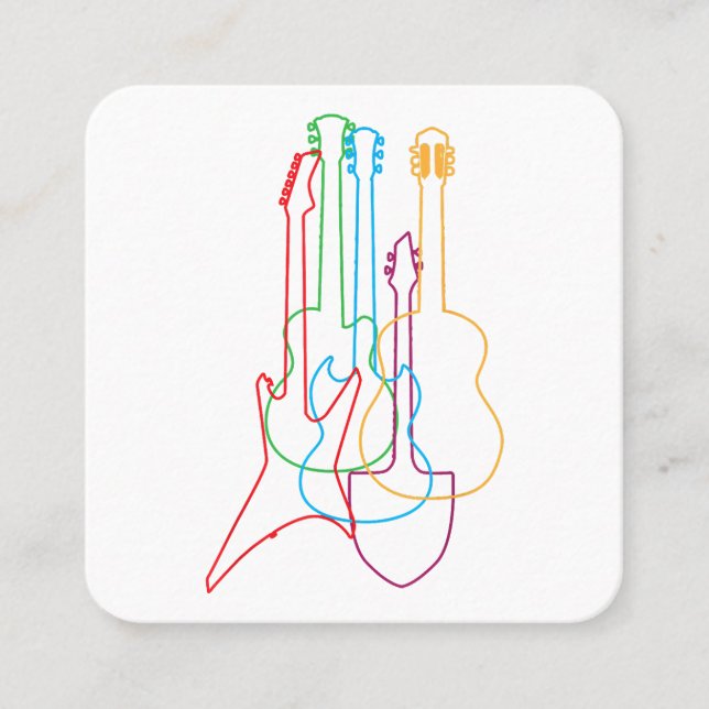Färgad Guitars Electrical Acoustic Classic Gift Fyrkantigt Visitkort (Framsida)