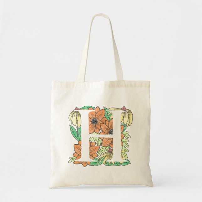 Färgad "H" Design Tote Bag Tygkasse (Framsidan)