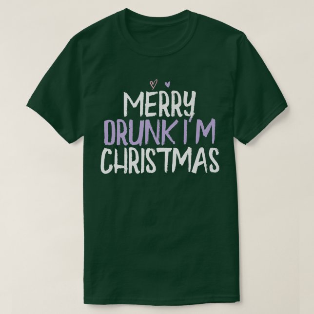 Färgad Heart Funny Merry Drunk Im jul Sayin T Shirt (Design framsida)