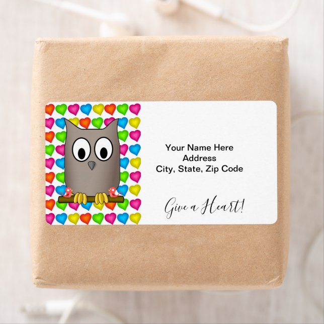Färgad Hearts Uggla Ge a Heart Labels Fraktsedel (Insitu)