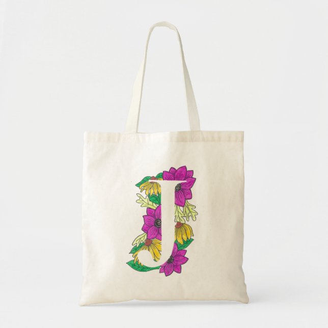Färgad "J" Design Tote Bag Tygkasse (Framsidan)